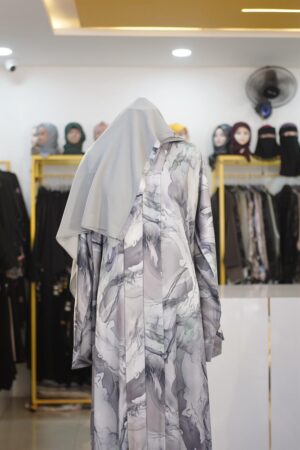 Jacquard Digital Print Abaya - Elegant Floral Bloom | Front Open Abaya