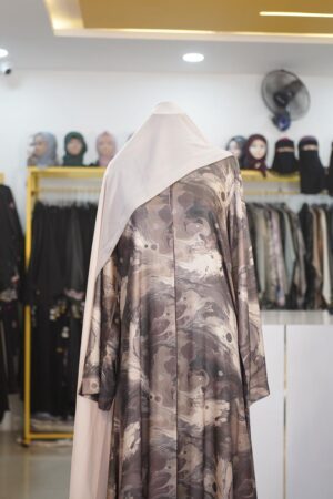 Sidhra Digital Print Umbrella Abaya - Marble Design | Front Open