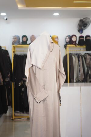 Marble Material Straight Abaya - Suite Collar & Hand-Worked Lace