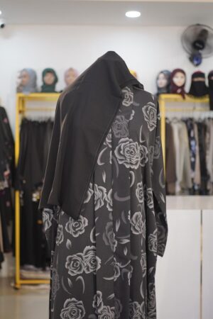 Fukru Printed Woolpitch Abaya - Nickel Buttons & Straight Cut