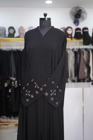 Ajwa White Hand Work Abaya - Premium Textured Material