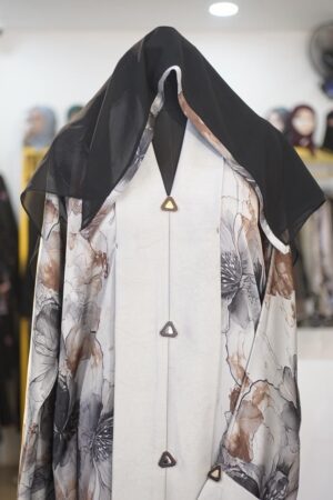 Floral Digital Printed Abaya - Botanical Butterfly Motif | Front Open Abaya