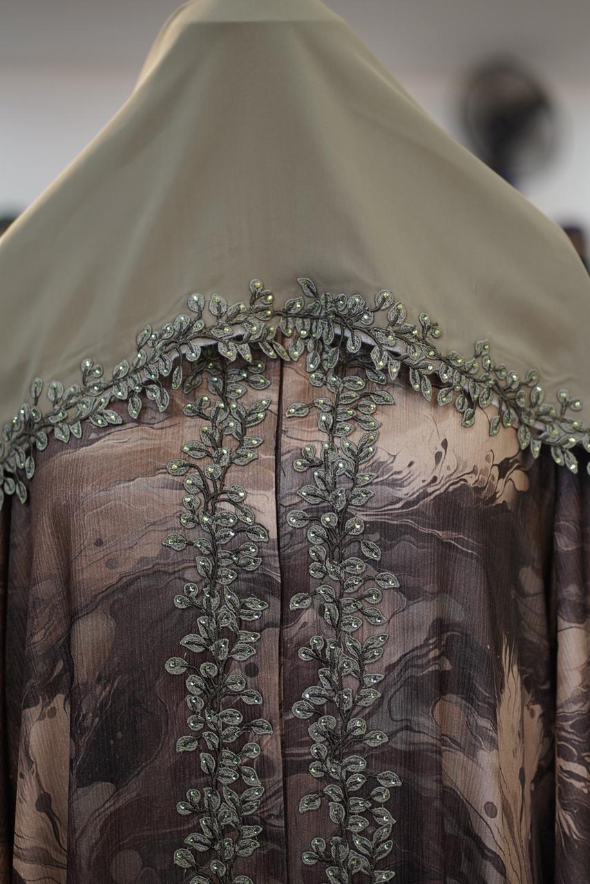 Digital Printed Umbrella Abaya - Czecho-Hotfix & Korean Lace - Image 3