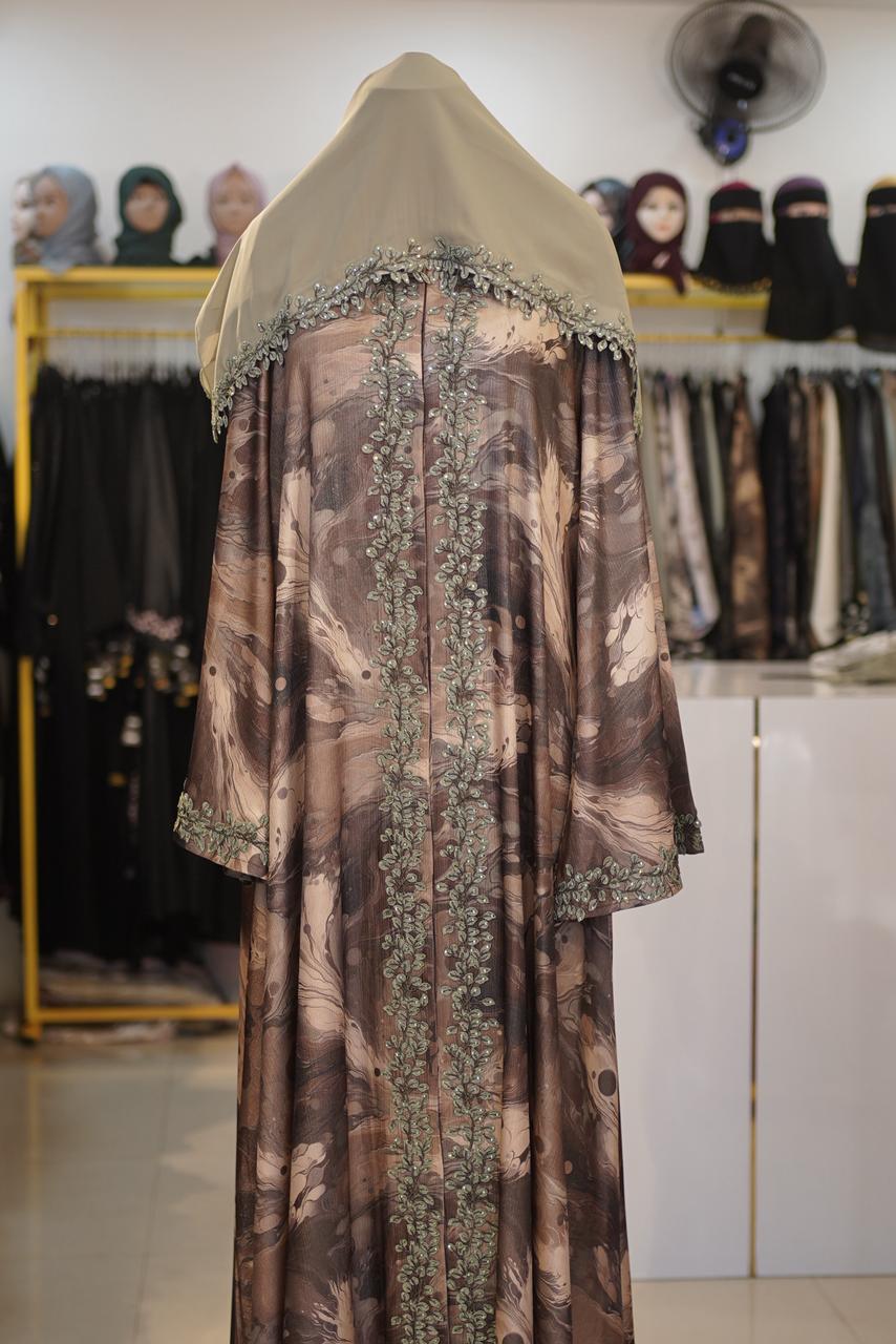 Digital Printed Umbrella Abaya - Czecho-Hotfix & Korean Lace