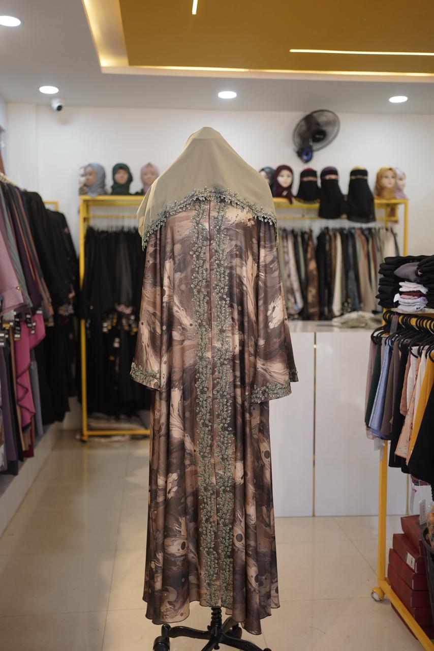 Digital Printed Umbrella Abaya - Czecho-Hotfix & Korean Lace - Image 2