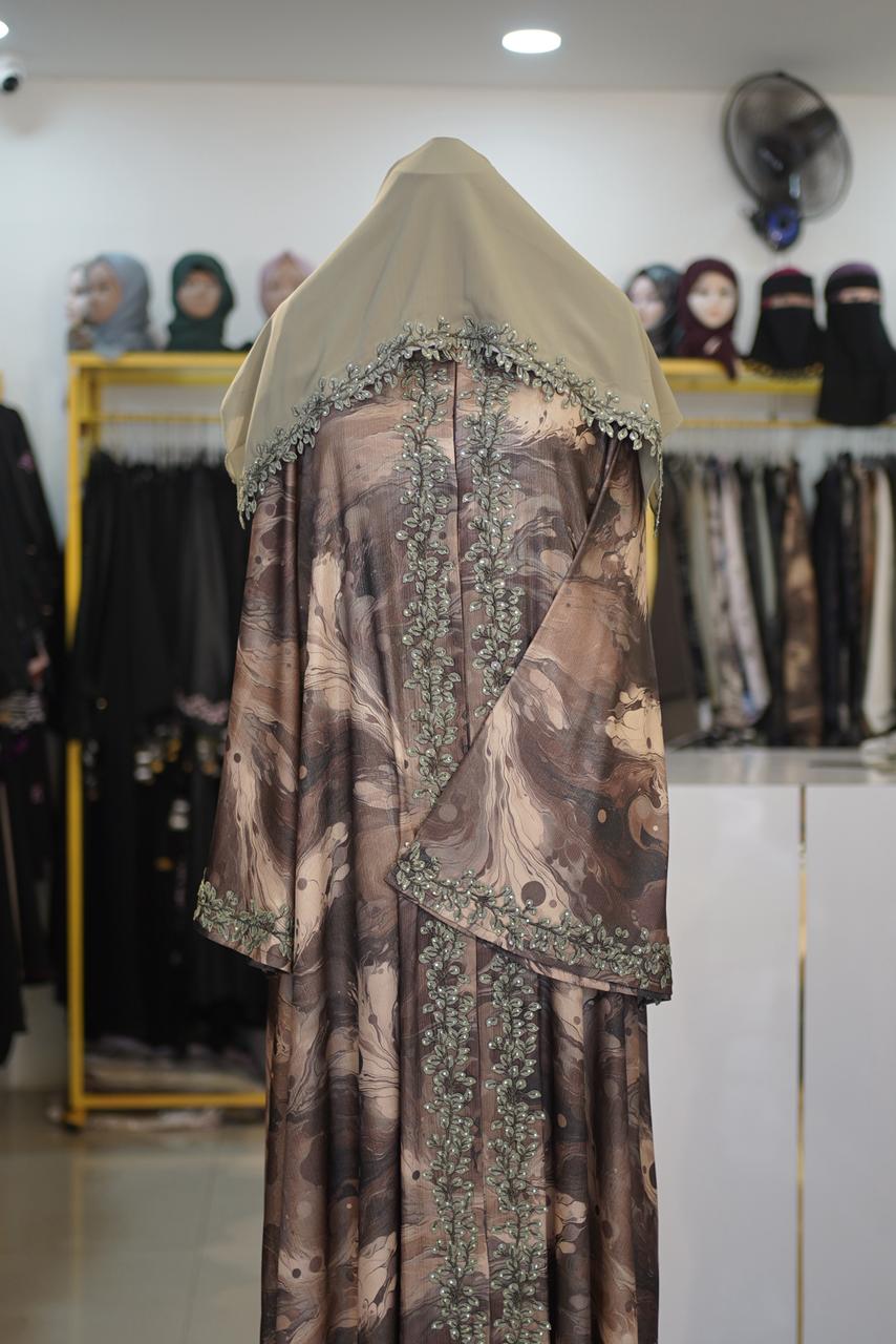 Digital Printed Umbrella Abaya - Czecho-Hotfix & Korean Lace - Image 4