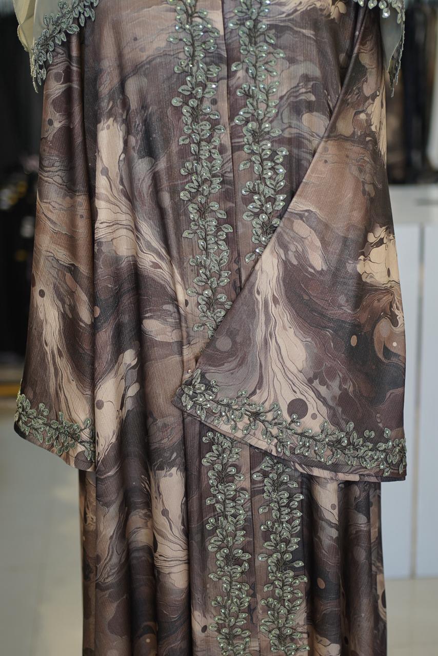 Digital Printed Umbrella Abaya - Czecho-Hotfix & Korean Lace - Image 5