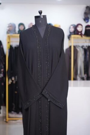 Ajwa Abaya - Heavy Hand Work Sleeve & Strip Detail