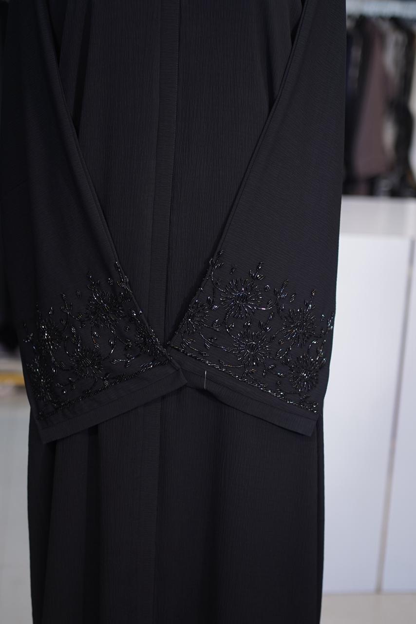 Black Hand Work Ajwa Abaya - Heavy Sleeve Detail - Image 3