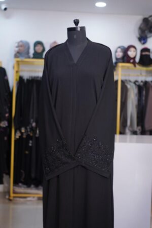 Black Hand Work Ajwa Abaya - Heavy Sleeve Detail