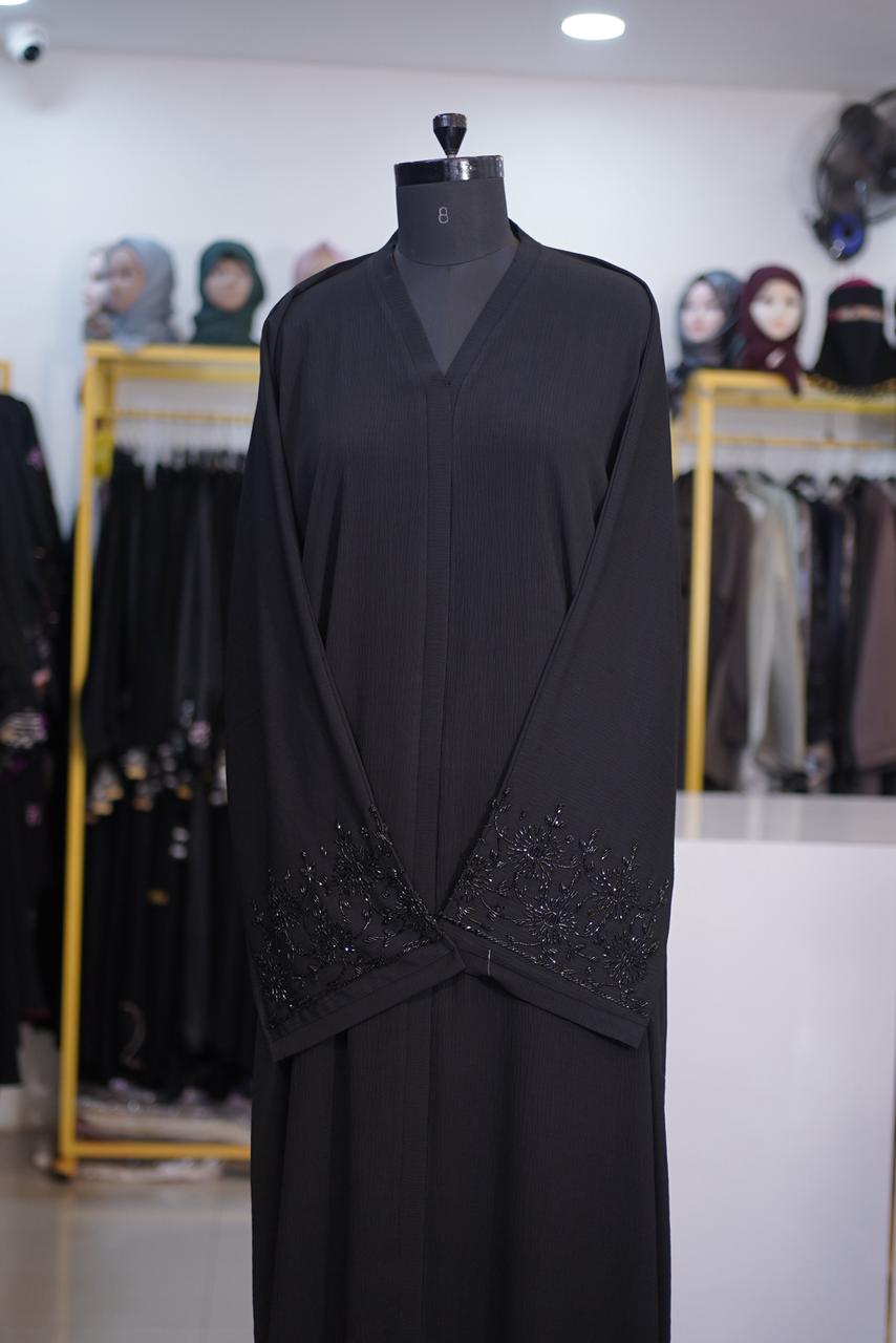 Black Hand Work Ajwa Abaya - Heavy Sleeve Detail
