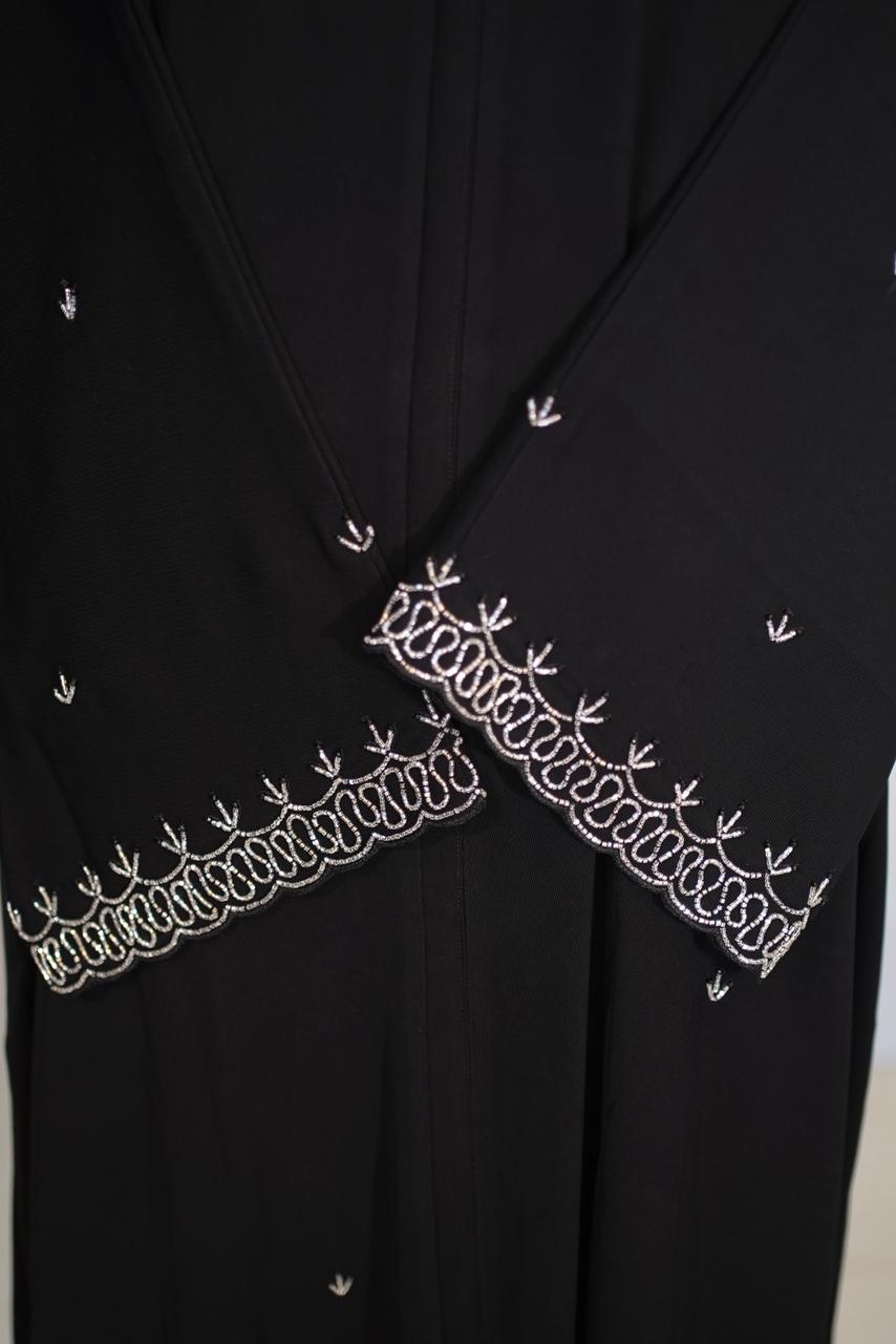 Copper Mix Black Flower Abaya - Ajwa Hand Work Materia - Image 3
