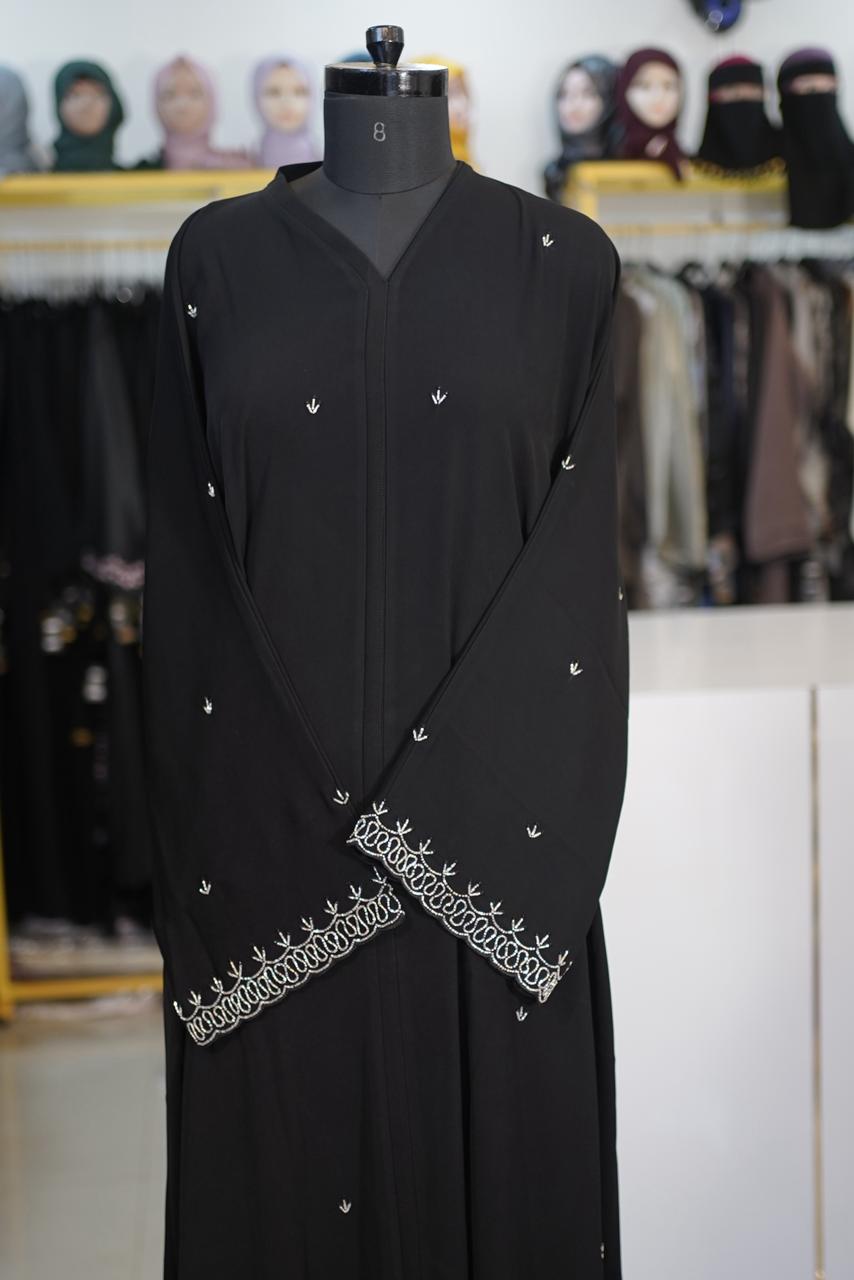 Copper Mix Black Flower Abaya - Ajwa Hand Work Materia - Image 4