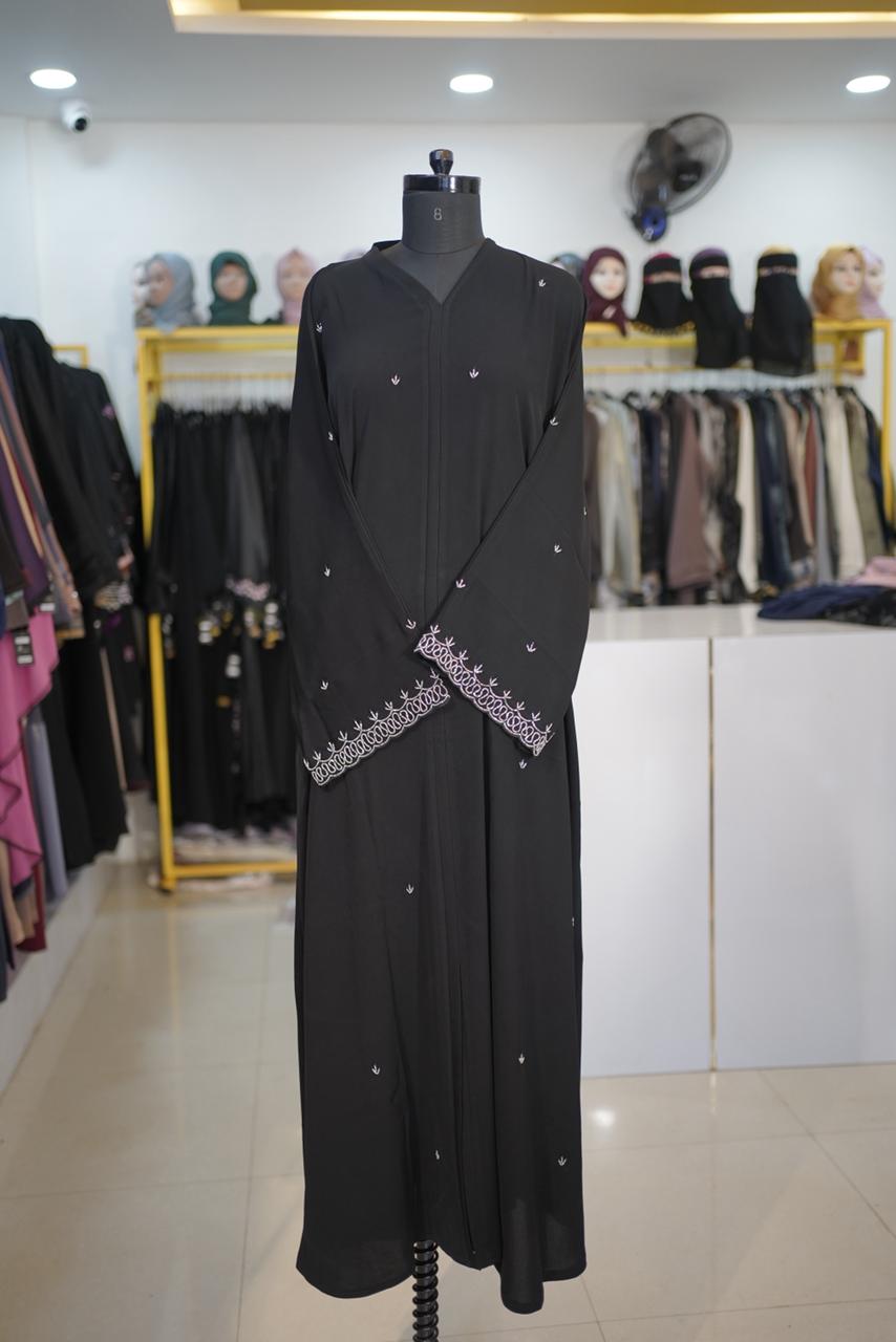 Copper Mix Black Flower Abaya - Ajwa Hand Work Materia - Image 2