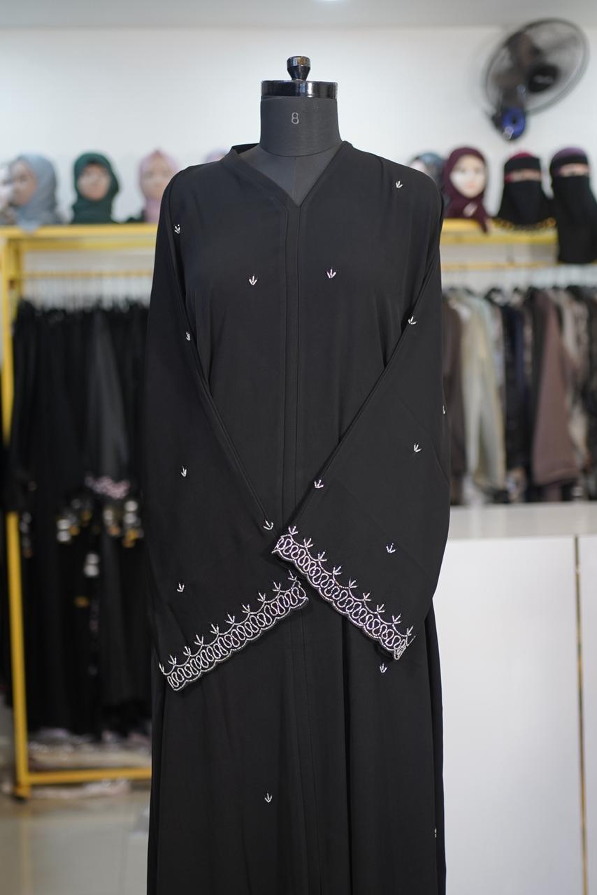 Copper Mix Black Flower Abaya - Ajwa Hand Work Materia